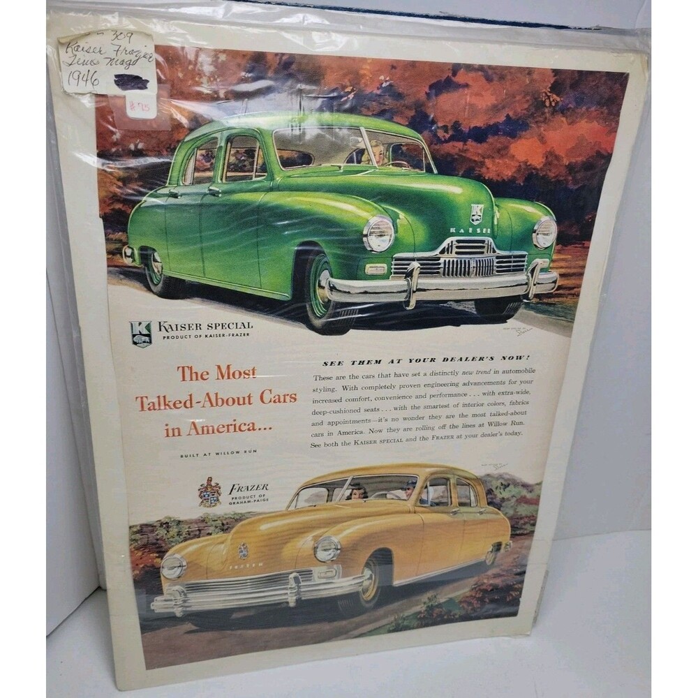 Vintage 1946 Kaiser Special Print Ad. Time Magazine 14 X 10"